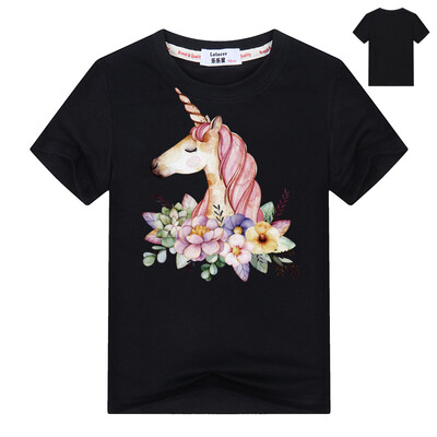 

Kawaii Unicorn Kids t shirt Хлопок Повседневная Смешная футболка Детская улица Смазливая Короткая рукав Розовый Серый Цвет Девочки