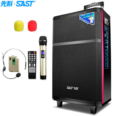 

SAST SA-502U 12-inch Portable Outdoor Mobile Trolley Active Bluetooth Speaker High Power Battery Card Square Dance Speaker with Microphone Black