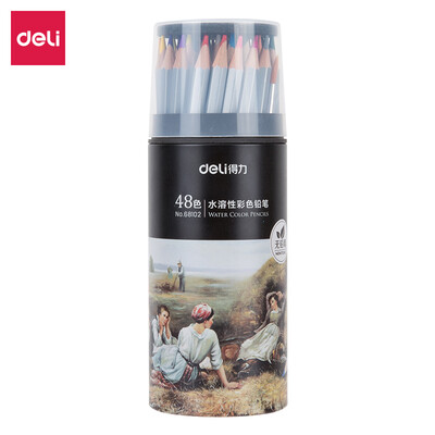 

Deli deli 48 color student water-soluble iron barrel hexagonal color pencil color lead set with brush 68102