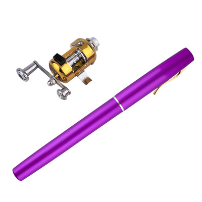 

Mini Portable Aluminum Alloy Pocket Pen Shape Fish Fishing Rod Pole With Reel Gold