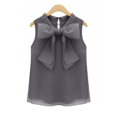 

Sexy Women Top Bow Knot organza fabric T Shirt sleeveless blouse