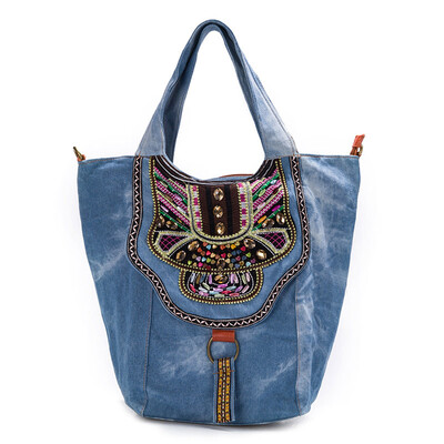 

New brand Chinese denim women ethnic embroidery bag vintage Hmong handmade embroidered bag famous brand women shoulder bags