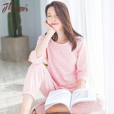 

Top melon melon pajamas home service female cotton wave point lapel casual sweet set 21020 pink 175