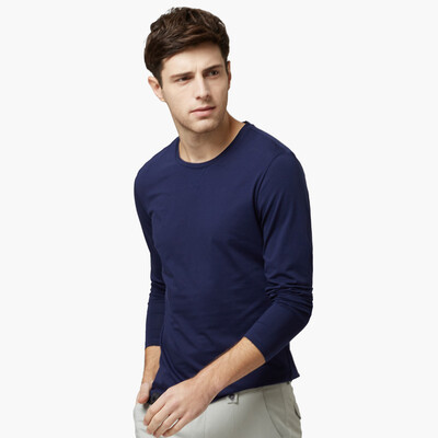 

Тысячи бумажных футболок мужские осенне-зимние секции 2о33 модные хлопковые круглая шею Футболка эластичная Тонкая повседневная куртка темно-синяя 185 / 100А (XXL)