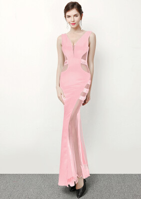 

New sexy dress long section slim mesh hollow perspective evening dress banquet night temptation evening wear