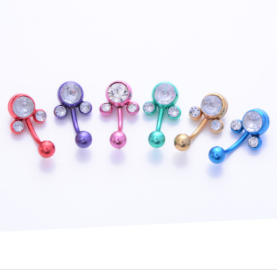 

6PC hot stainless steel swimming color diamond navel ring umbilical ring perforation hip-hop girl fashion umbilical nail piercing