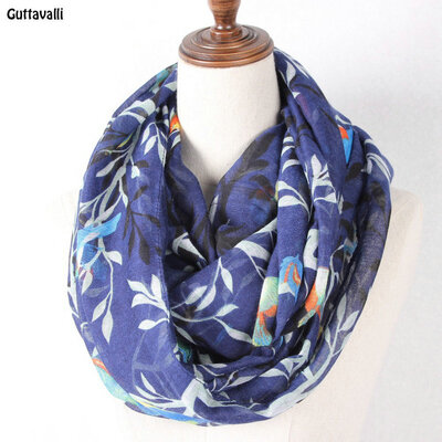 

Guttavalli Women Fresh Shine Animal Birds Ring Shawl Чистая леди Романтические деревья Петля Шарф Мягкая девушка Цветочные шармы Бесконечные шарфы