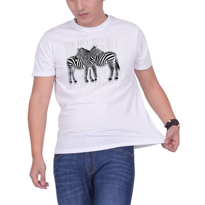 

Mens O Round Neck Casual Short Sleeves Fashion Cotton T-Shirts Zebra Digital Print