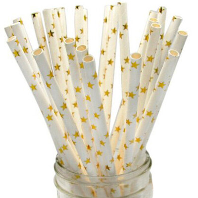 

FANLUS 6pcs Disposable Party Tableware Eco-Friendly Plates Dishes Cups Napkins for Party Golden Foil Stars