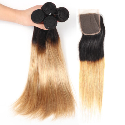 

8A Grade 1B / 27 бразильского кружка кружева со связями 4 шт прямые бразильские бразильские волосы для волос с закрытием