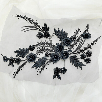 

Multicolor Dimensional lace applique trim patches with beads 34x25cm