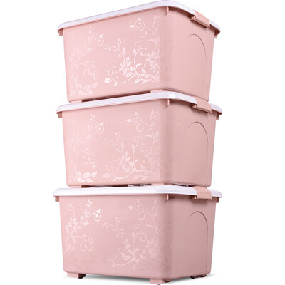 

Baicaoyuan new colorful carved large plastic box clothes quilt storage box debris finishing storage box with pulley 68L3 loaded Nordic powder