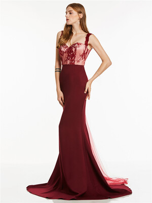 

CAZDZY Straps Zipper-Up Lace Mermaid Evening Dress