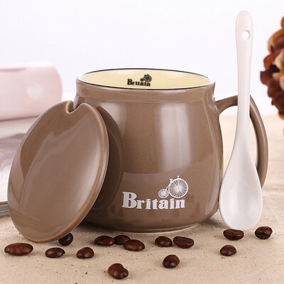 

Bessrus Creative Ceramic Cup with Cover&Spoon CoffeMilk Cup