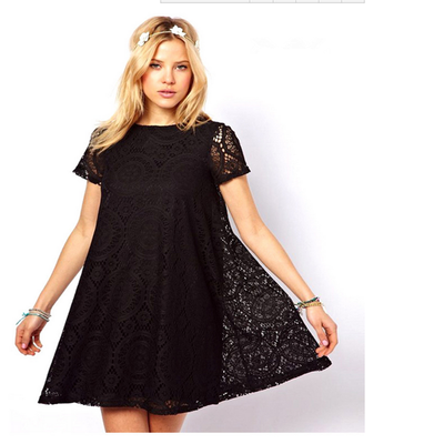 

Women Round Neck Short Sleeve Lace Slim Dress