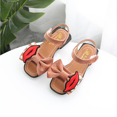 

Girs Sandals Summer Kids Shoes 2018 New Fashion Pearl Lip Bowtie Children Shoes Soft Anti-skid Kids Sandals Sweet Princess Flat
