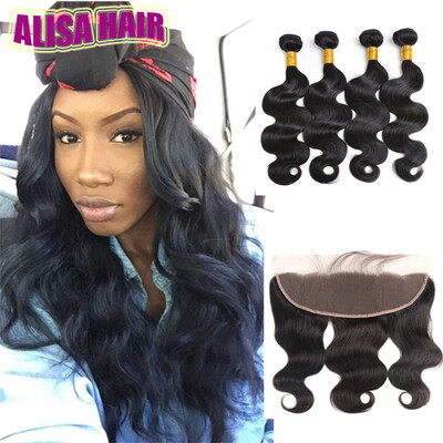 

Grade 8A Peruvian Full Lace Frontals With 4 Bundles Body Wave Human Hair With Frontal Indian Virgin Hair With 13X4 Lace Frontal Cl