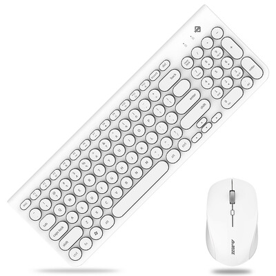 

HeiJie AJAZZ 325i mute wireless mouse&keyboard set retro round key cap white teeth desktop notebook keyboard&mouse home office