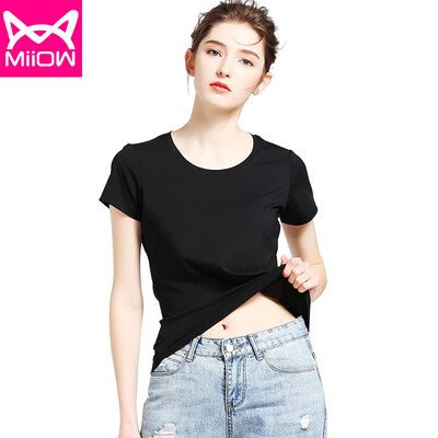 

Cat Man MiiOW T-Shirt Womens T-Shirt 2018 Summer New Casual Round Neck Stretch Slim Half Sleeve T-Shirt Modal Bottoming Shirt MOT815001 Pure Black