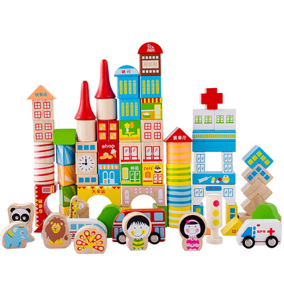 

Children's puzzle toy 80 pieces of miniature city blocks