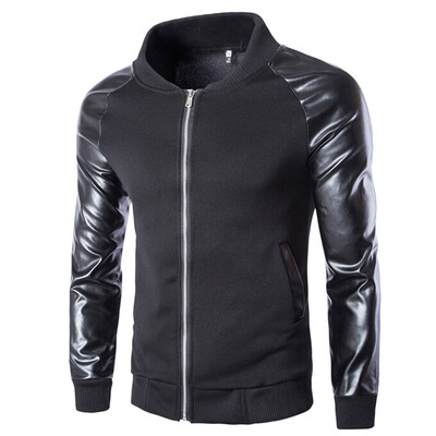 

Zogaa Men's Jacket Spell Leather Sleeve Casual