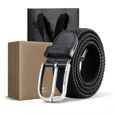 

Seven wolves mens canvas belt wild youth elastic knitting needle buckle elastic pants belt L70133022-01LH black gift box