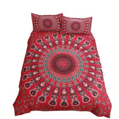 

iDouillet 3-pieces Red Peacock Mandala Duvet Cover Set&Pillowcase Microfiber Ethno Bohemian Reversible Bedding Queen King