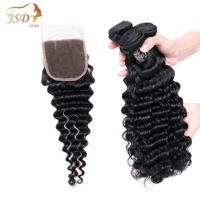

Malaysian Deep Wave Hair 3 Bundles With Closure Human Hair Bundles With Lace Closure Free Part Non-Remy Hair Weave Bundles