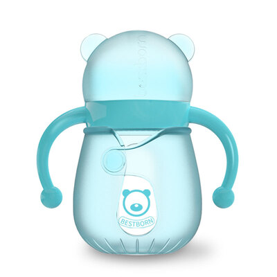 

Bei Shibang newborn baby bottle baby glass bottle self-operated straw bottle simulation pacifier wide caliber bottle mint blue 150ML