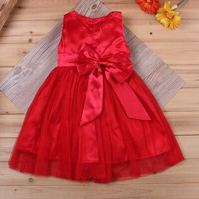 

New Girl's Wear Sleeveless Cute Mesh Patchwork Bow Sweet Dress With Corsage