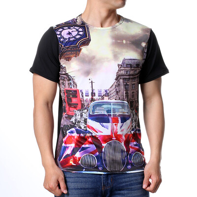 

Fashion Mens O-neck Tops Racing And Castle Print Pullover T-Shirts