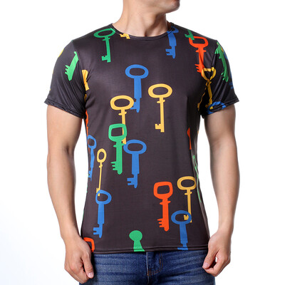 

Mens Fashion O-neck Tops Color key printing Pullover T-Shirts