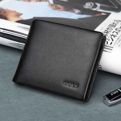 

Golf first layer cowhide mens wallet simple short wallet mens multi-function card bag wallet Q8BV31979J black