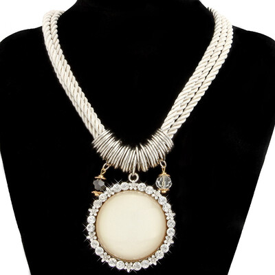 

Womens Punk Rhinestone Embroider Pendant Nylon Rope Imitation Gemstone Necklace