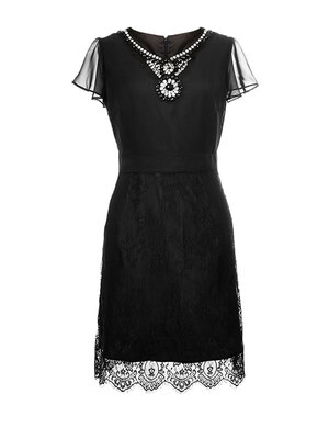 

Exquisite V Neck Short Sleeve Lace Dress