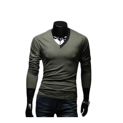 

Zogaa Spring New Men's T-shirt V Collar Slim Long Sleeve