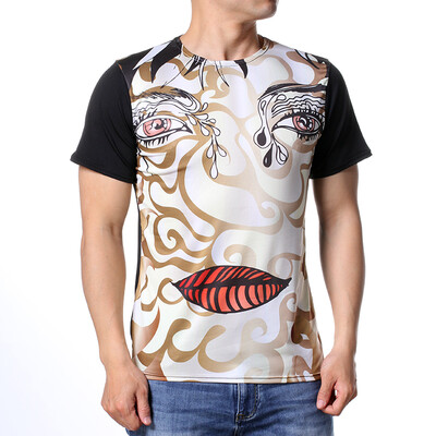 

Fashion Mens Casual Short Sleeve Round Neck Pullover Face Printing T-Shirt
