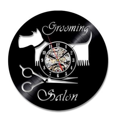 

Grooming Salon Pet Dog Vinyl Record Wall Clock Creative Wall Art Pet Shop Decoration