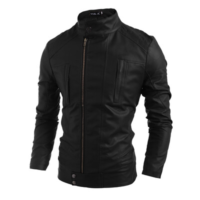 

Zogaa New Men's Leather Clothing Casual Stand Collar