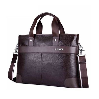 

PKoune® famous brand men genuine leather business bag briefcase mens shoulder bag messenger bag mens leather bag computer bag