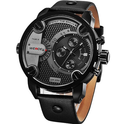 

WEIDE 3301 Men Military Quartz Sports Watch Leather Strap Oversize Wristwatch