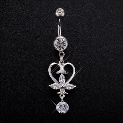 

Sexy Girl Crystal Flower Belly Button Heart-Shaped Pendant Athena Sign Body Piercing Jewelry Anti Allergic Belly Dance Jewelry