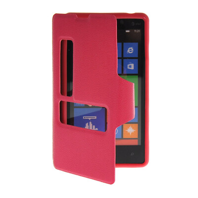 

MOONCASE View Window Leather Side Flip Pouch Hard board Shell Back чехол для Nokia Lumia 820 Hot pink