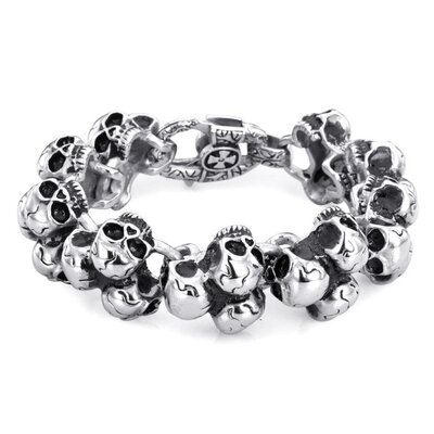 

Hpolw Heavy Stainless Steel Gothic Skull Biker Mens Bracelet Silver&Black TB5