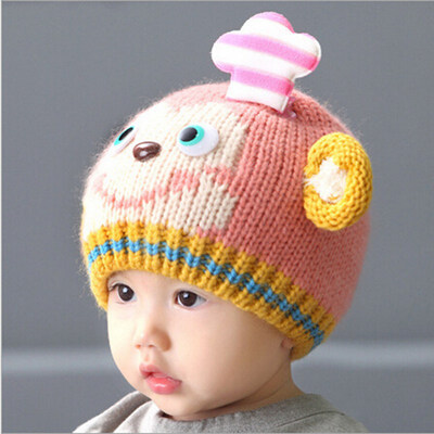 

Buebos Ninos Autumn & Winter Children Knitted Beanie Hat Korean 3D Monkey Chief Hat