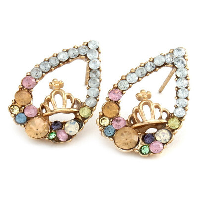 

Bridal Luxury Oval Drop With Crown Dangle Earring Rhinestone Crystal Colorful 1PAIR