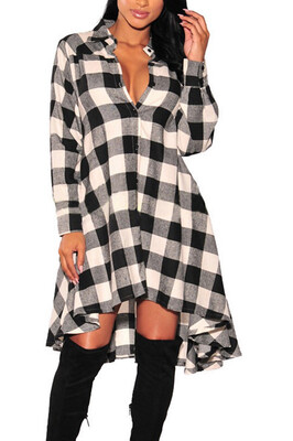 

Bigood Womens Lattice Long Sleeve Cotton Casual Shirt Dress Party Skirt