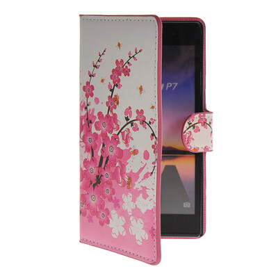 

MOONCASE Plum flower style Leather Side Flip Wallet Card Slot Stand Pouch чехол для Huawei Ascend P7