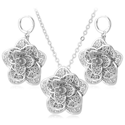 

Flower Necklace Set 2015 New Platinum/18K Real Gold Plated Trendy Exquisite Party Necklace Earrings Jewelry Set For Women