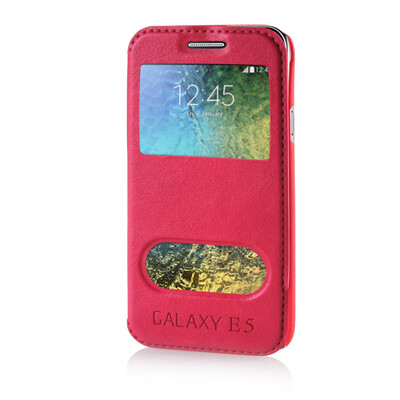 

MOONCASE View Window High grade Leather Side Flip Pouch Stand Shell Back ЧЕХОЛ ДЛЯ Samsung Galaxy E5 / E500 Hot pink